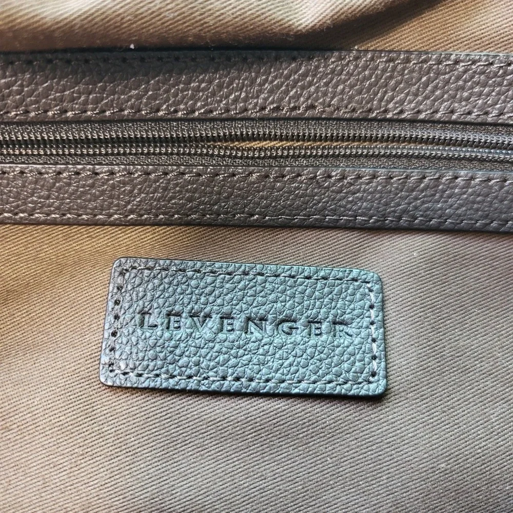 Levenger Olive Green Canvas & Brown Leather Trim Messenger Crossbody Bag